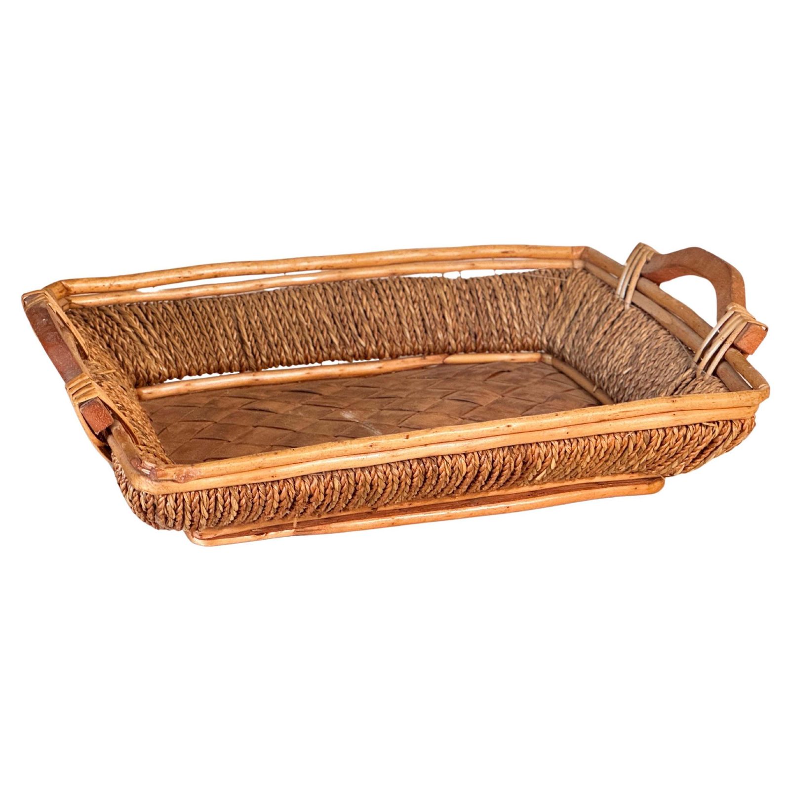 Rattan And Rope Italian Basket Bowl Centerpiece, 1970s