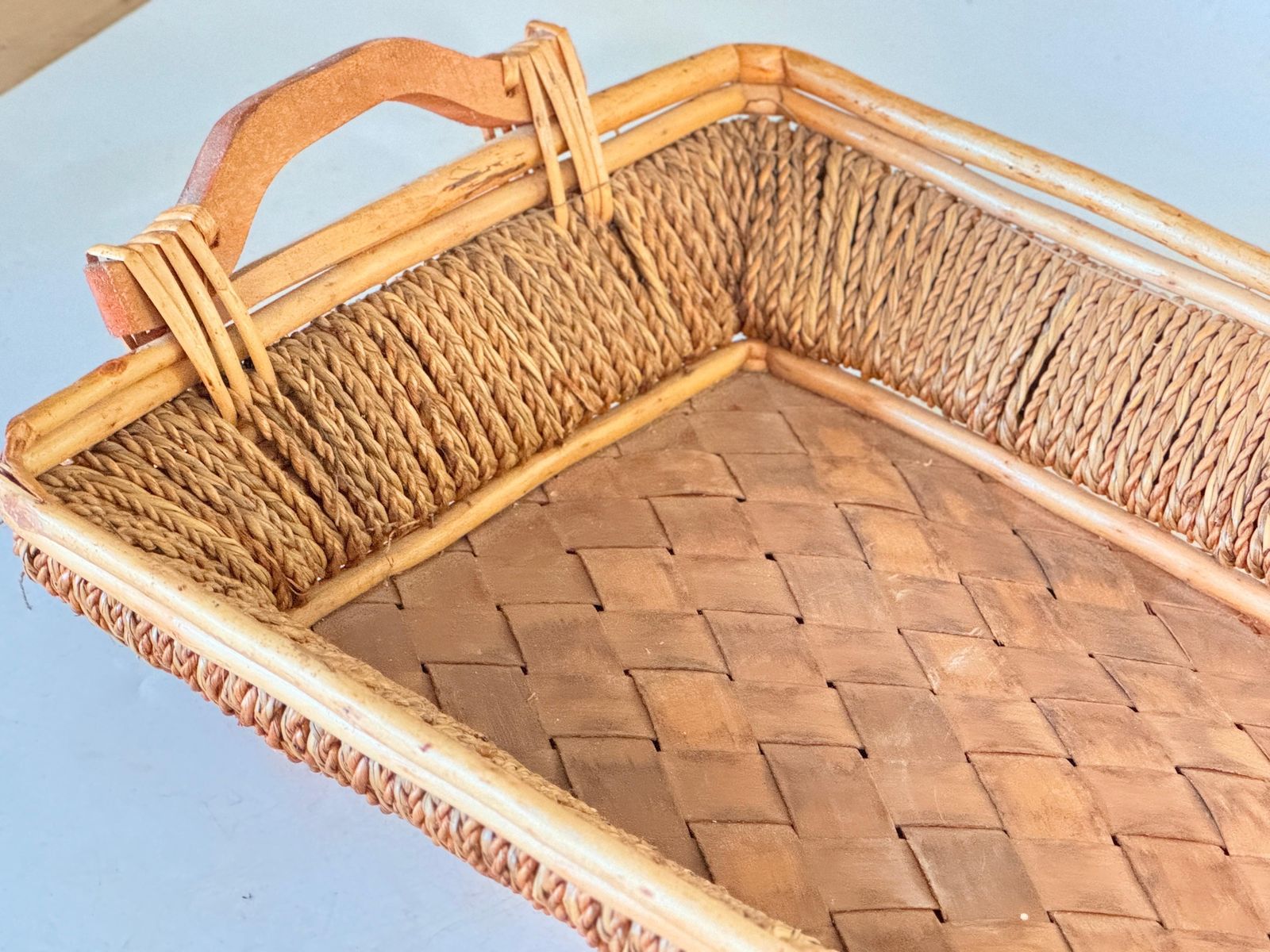 Rattan And Rope Italian Basket Bowl Centerpiece, 1970s photo vinterior