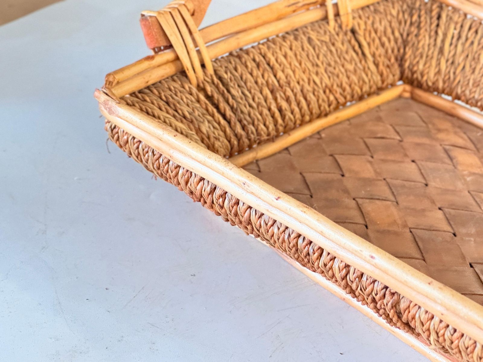 Rattan And Rope Italian Basket Bowl Centerpiece, 1970s photo buy