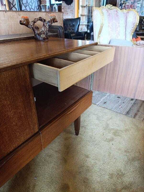 Vintage Mid Century Modern Teak Credenza By Portwood   Drinks Bar & Flatware Storage photo 1000.0