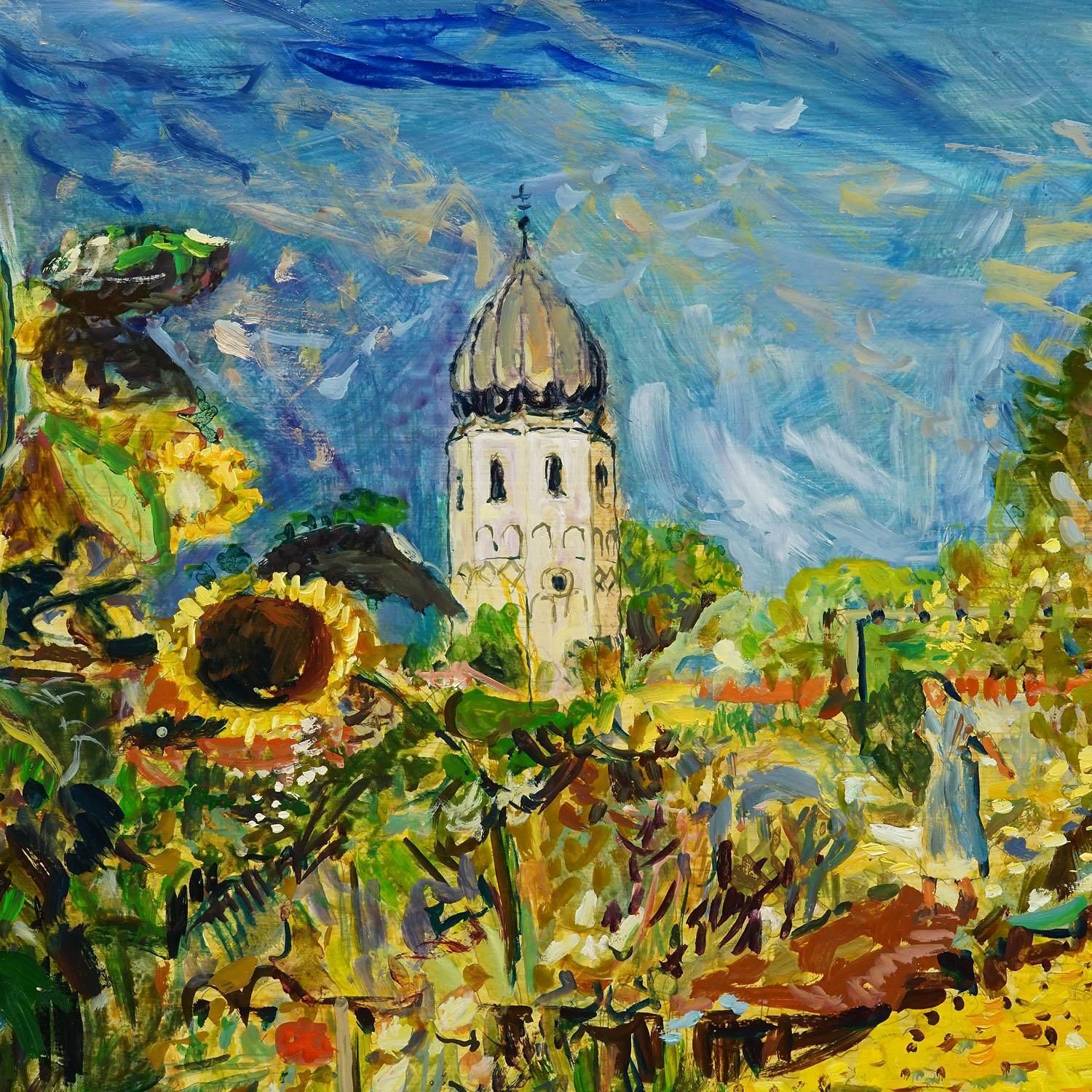 Fraueninsel / Chiemsee Met Klooster En Tuin, 1994 – Olieverfschilderij Van Alexand photo Kunst