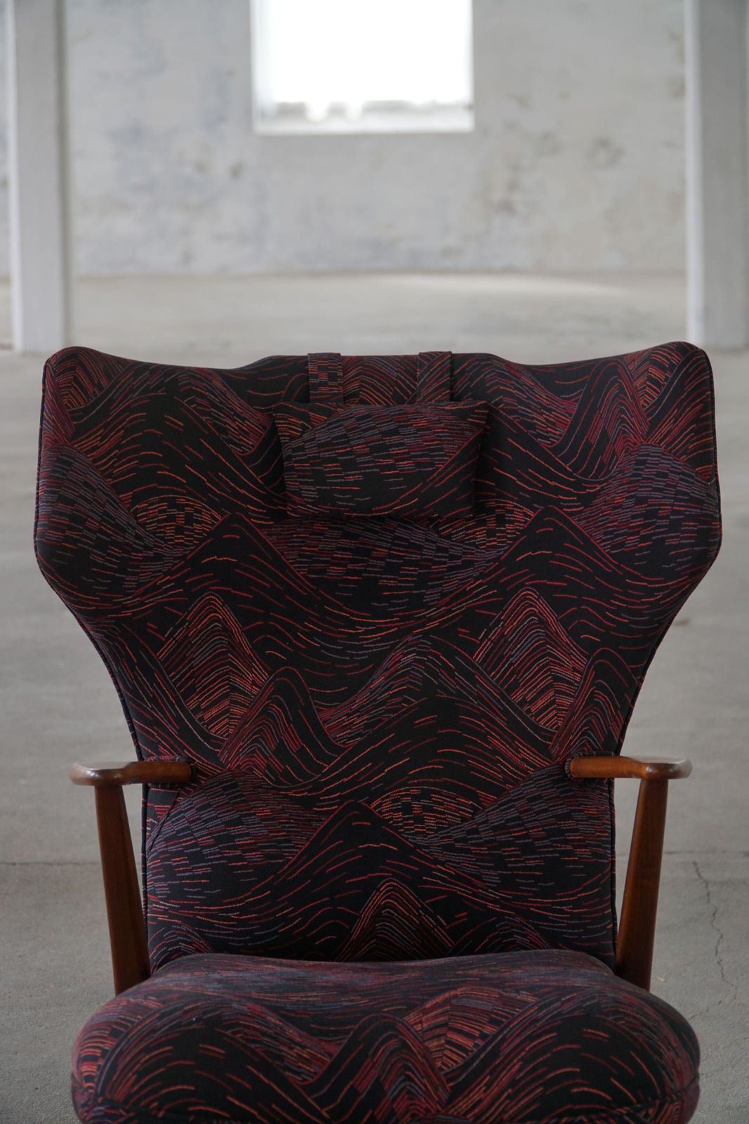 photo furniture Madsen & Schubell, Wingback Lounge Chair & Stool In Teak, Reupholstered, 1950s