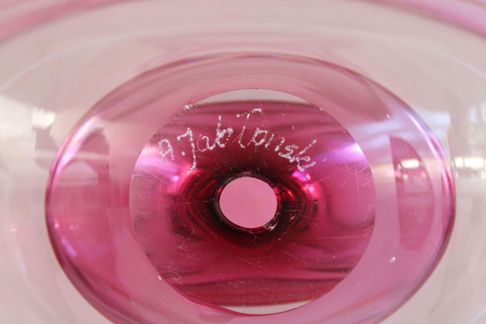 Adam Jablonski Pink Crystal Vase, Poland, 31x19 Cm  Signed By The Author1970 photo for sale