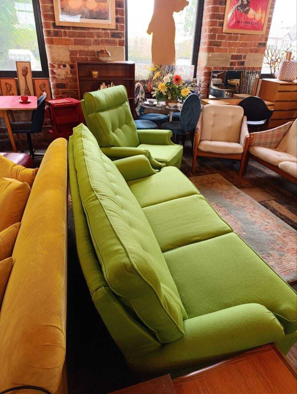 Iconic Parker Knoll N30 Three Piece Suite   Apple Green Wool   1960s British Design photo Furniture