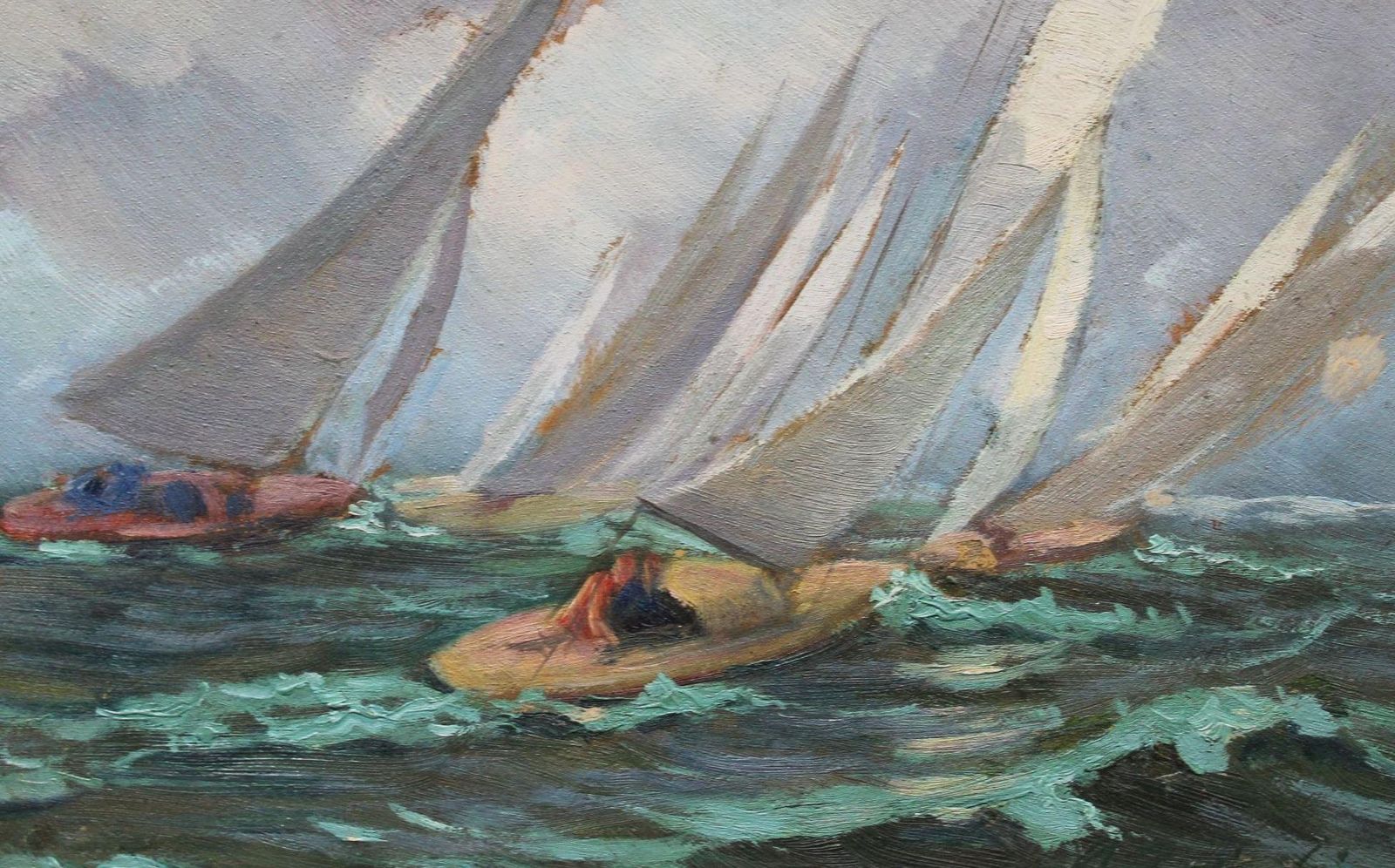 Aleksandrs Zviedris Yachts, Cardboard/Oil, 32x40 Cm1980 photo for sale