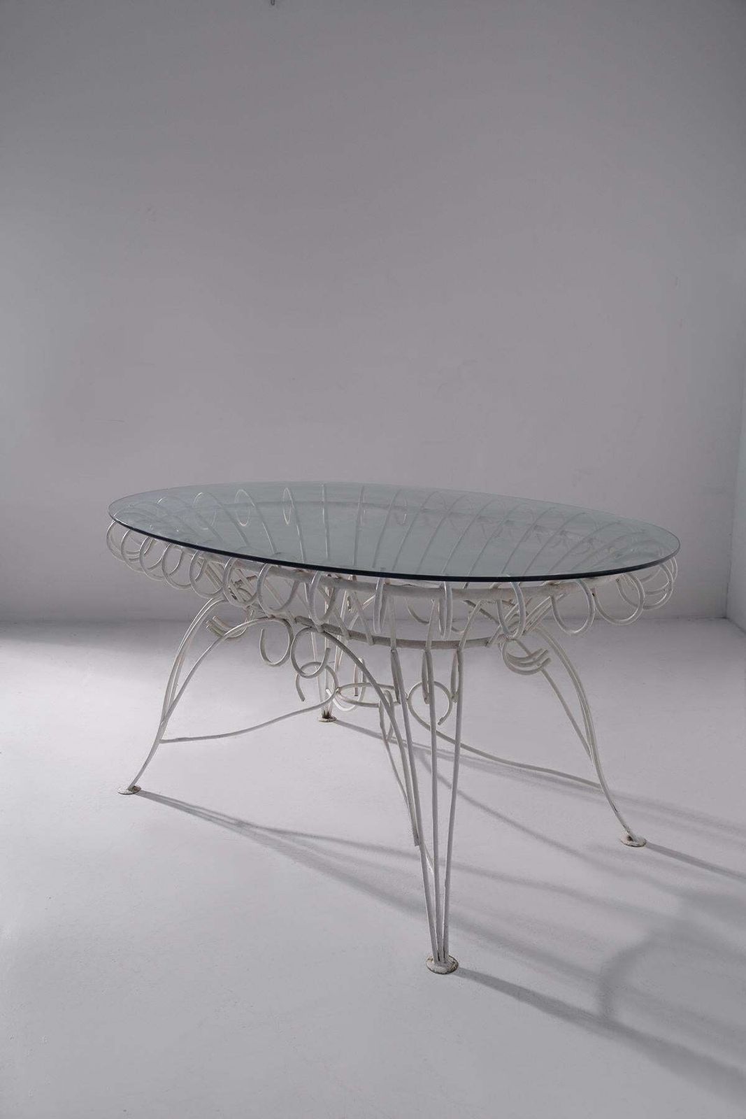 Vintage Italian Dining Table For Garden In White Iron And Glass photo furniture