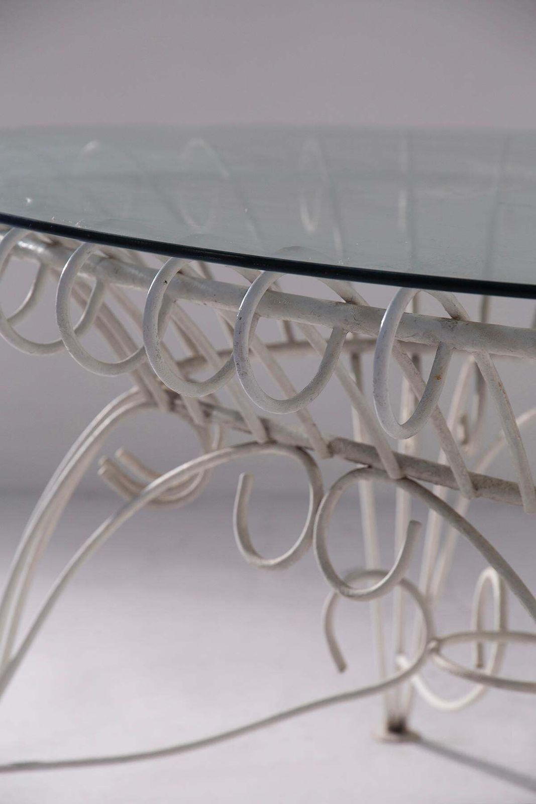 photo for sale Vintage Italian Dining Table For Garden In White Iron And Glass