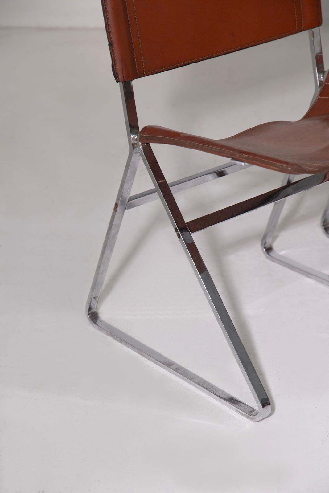 photo for sale Set Of Four Leather Chairs Attr. To Pierre Paulin And Steel