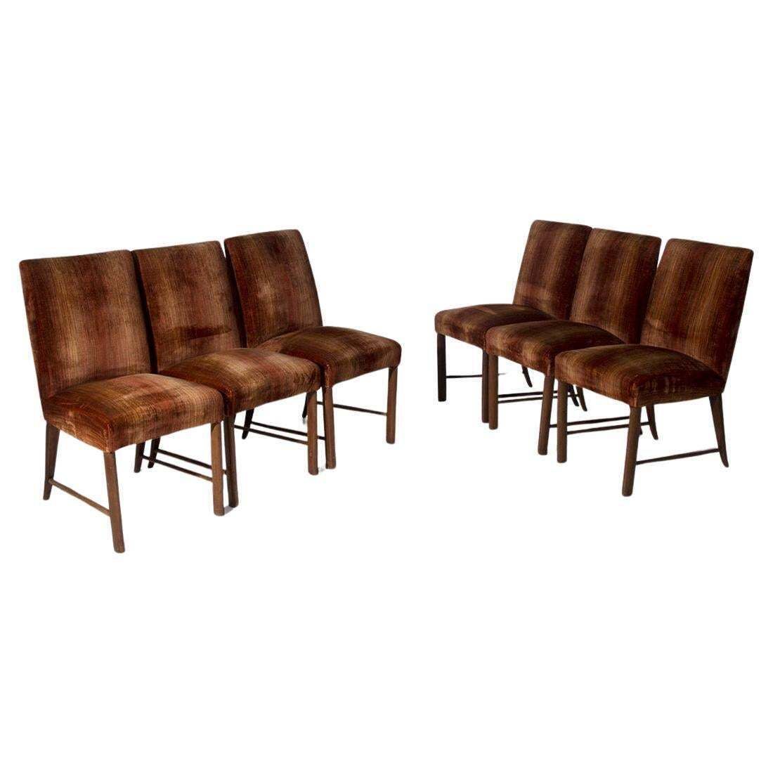 Set Of Six Chairs By Paolo Buffa With Original Velvet Fabric Of The Period