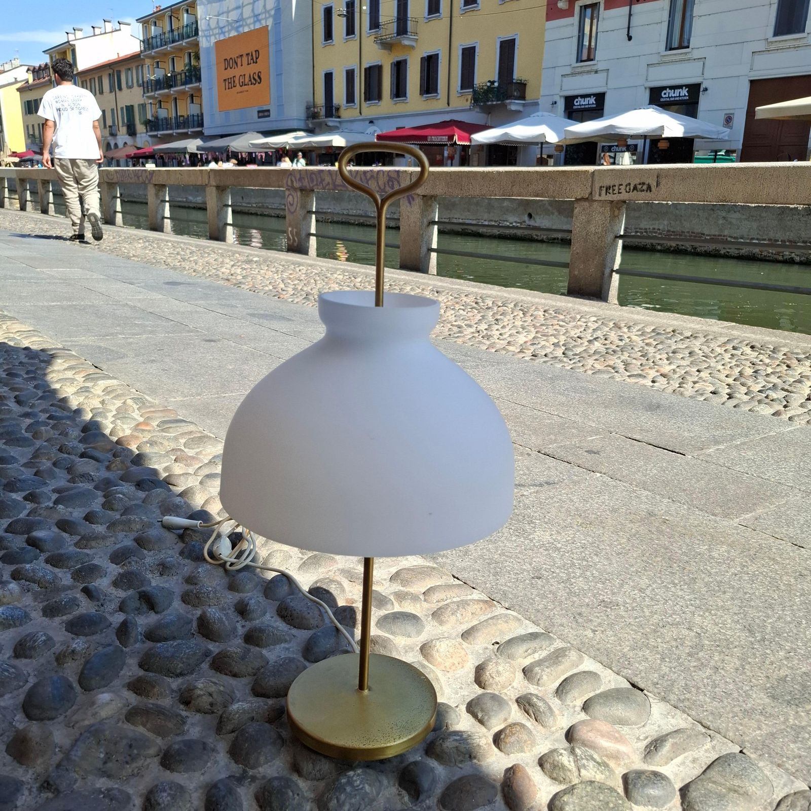 Azucena Ignazio Gardella Table Lamp Brass Opaline Glass, 1950, Italy photo buy