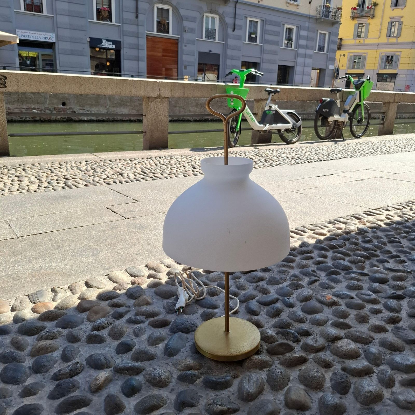 Lighting Azucena Ignazio Gardella Table Lamp Brass Opaline Glass, 1950, Italy photo
