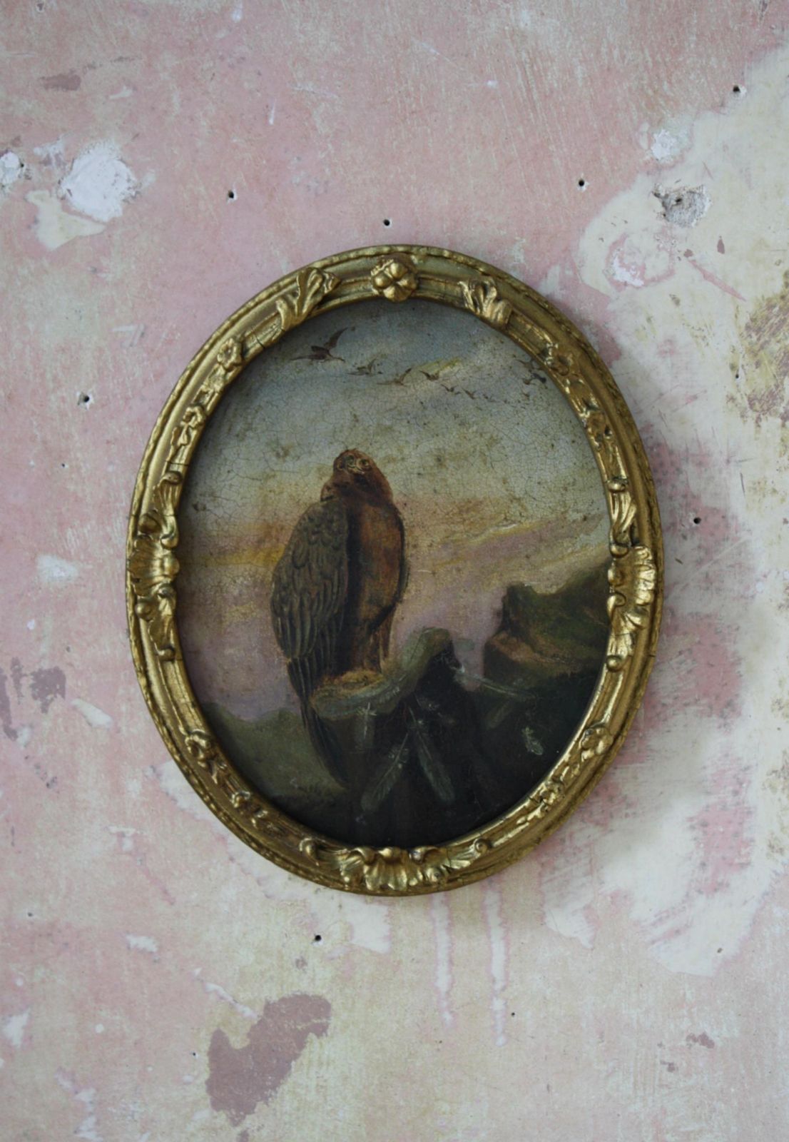 19th Century Oil On Tin Bird Of Pray Golden Eagle photo 301.0