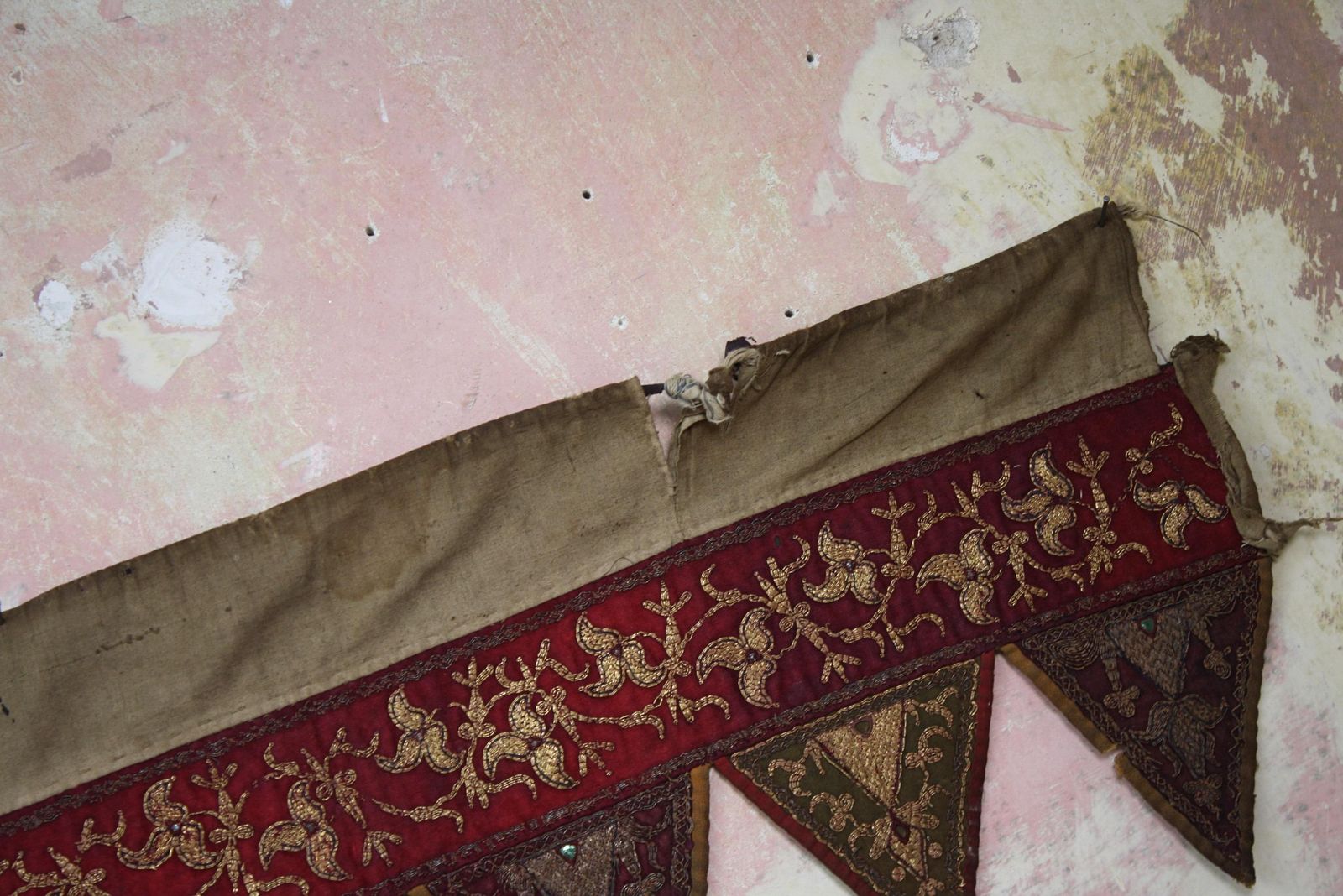 Textiles Pair Of Early 20th C Afghan Bejewelled & Gold Thread Embroidered Door Pelmets photo