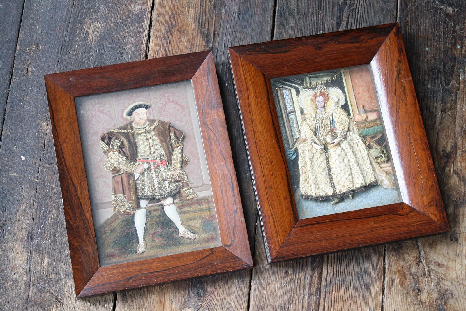 Early 20th Century Folk Art Appliqué Collages Henry VII & Queen Elizabeth 1st photo 2027.0