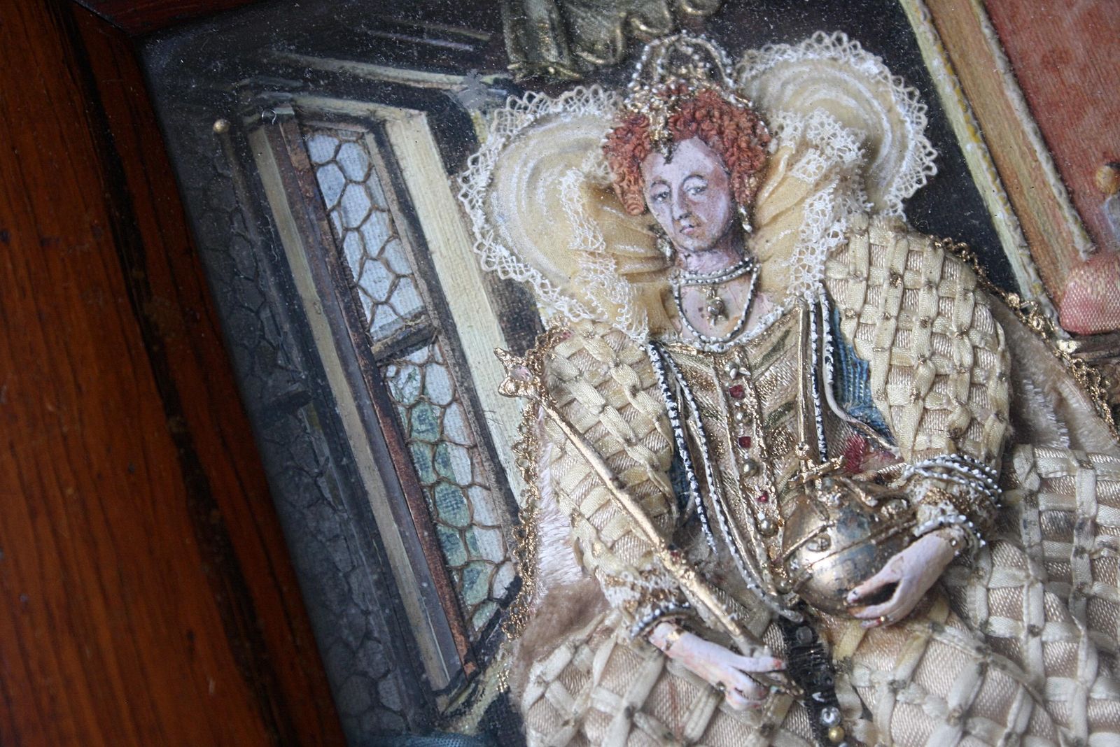 Early 20th Century Folk Art Appliqué Collages Henry VII & Queen Elizabeth 1st photo vinterior