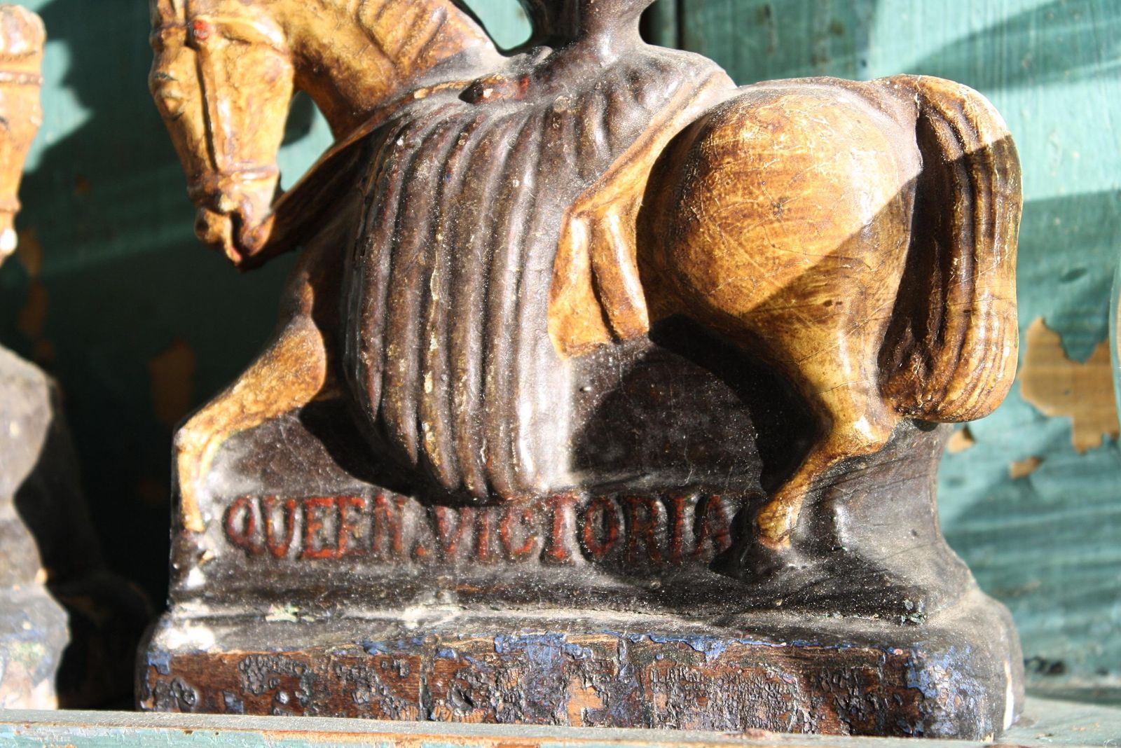 Circa 1850 Folk Art Carvings Of Queen Victoria & Prince Albert On Horseback photo furniture