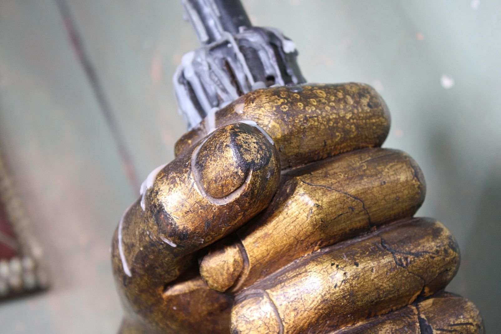 18th Century, Carved & Gilt Wall Sconces Lion Paw, Human Fist Ship Flag Mount photo vintage