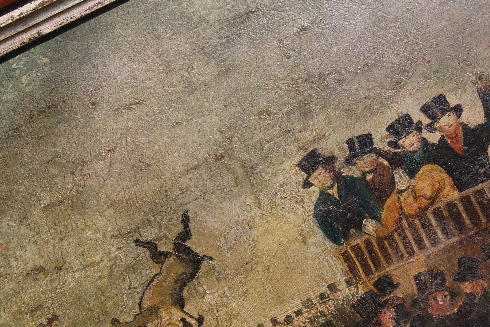 Late Naive English School "Bull Broke Loose" Bull Baiting Oil On Canvas photo Art