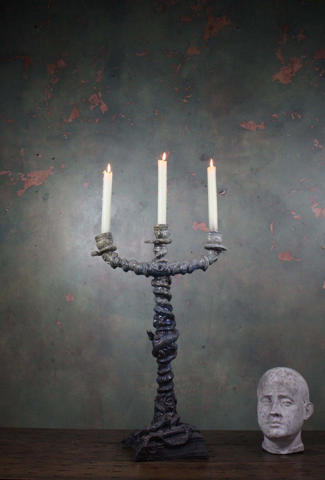 photo furniture 20th Century Huge Ceramic Candelabra In The Manner Of Palissy Serpents Lizards