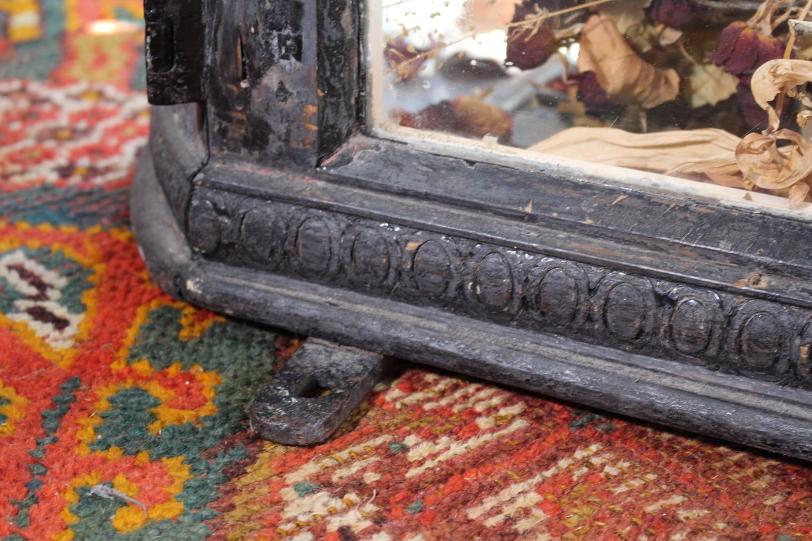 photo buy 19th Century Infants Coffin Casket, Carved Wood, Etched Glass, Memento Mori