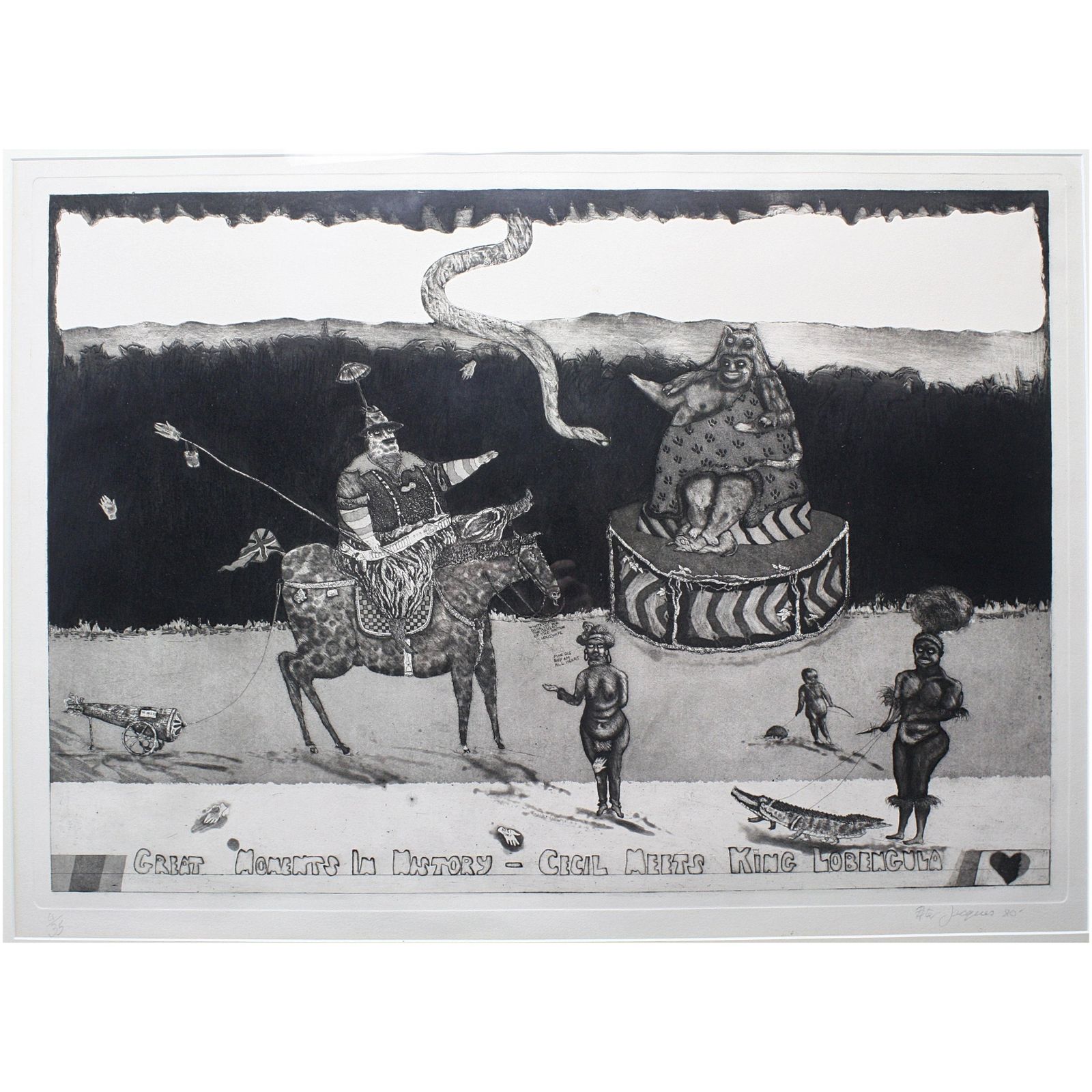 Satirical Lithograph By Peter Jacques "Lobengula" London Artist Royal Academy
