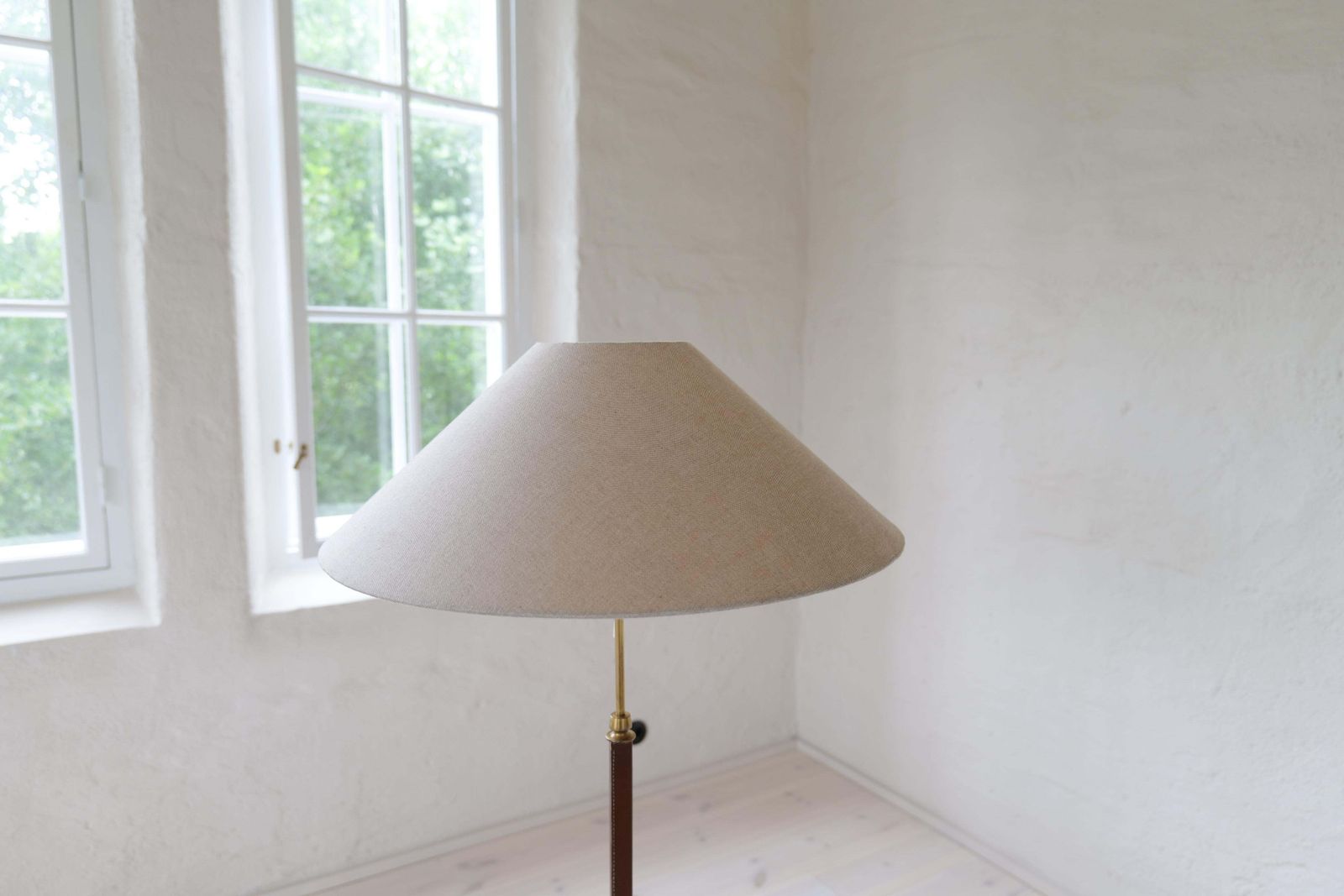 Mid Century Brass Brown Leather Floor Lamp Falkenbergs Belysning, Sweden, 1960s photo Lighting