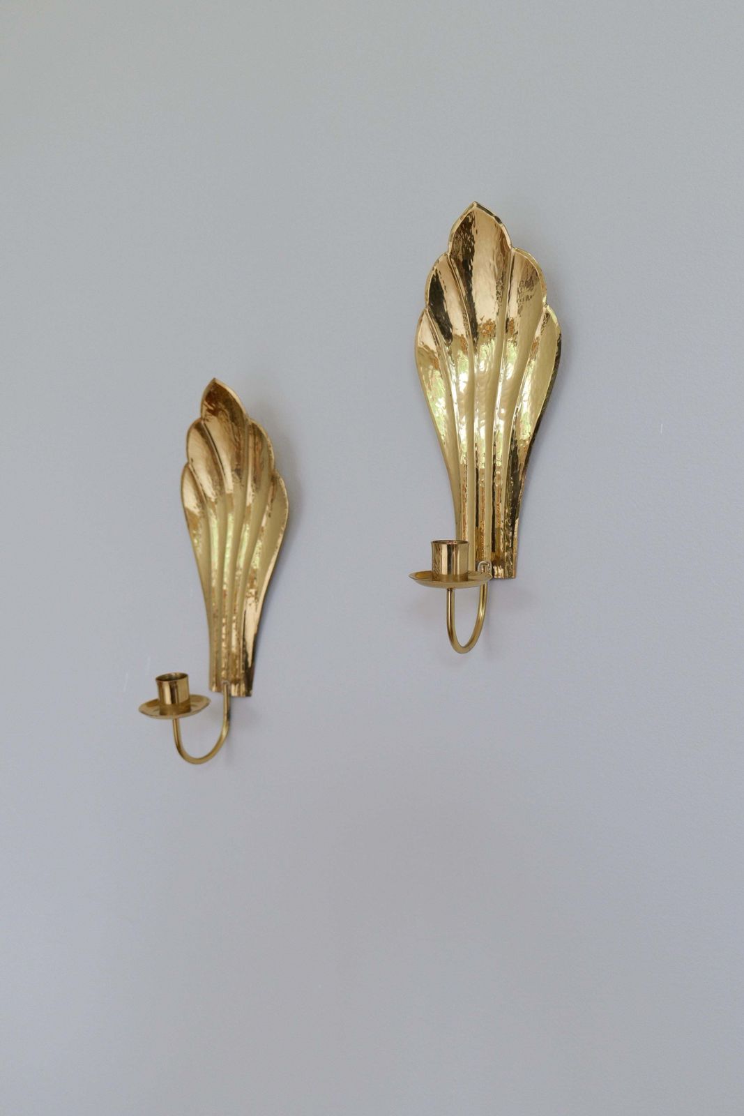 Art Deco Pair Of Brass Wall Candlesticks Holmström, Arvika, Sweden, 1950s photo buy