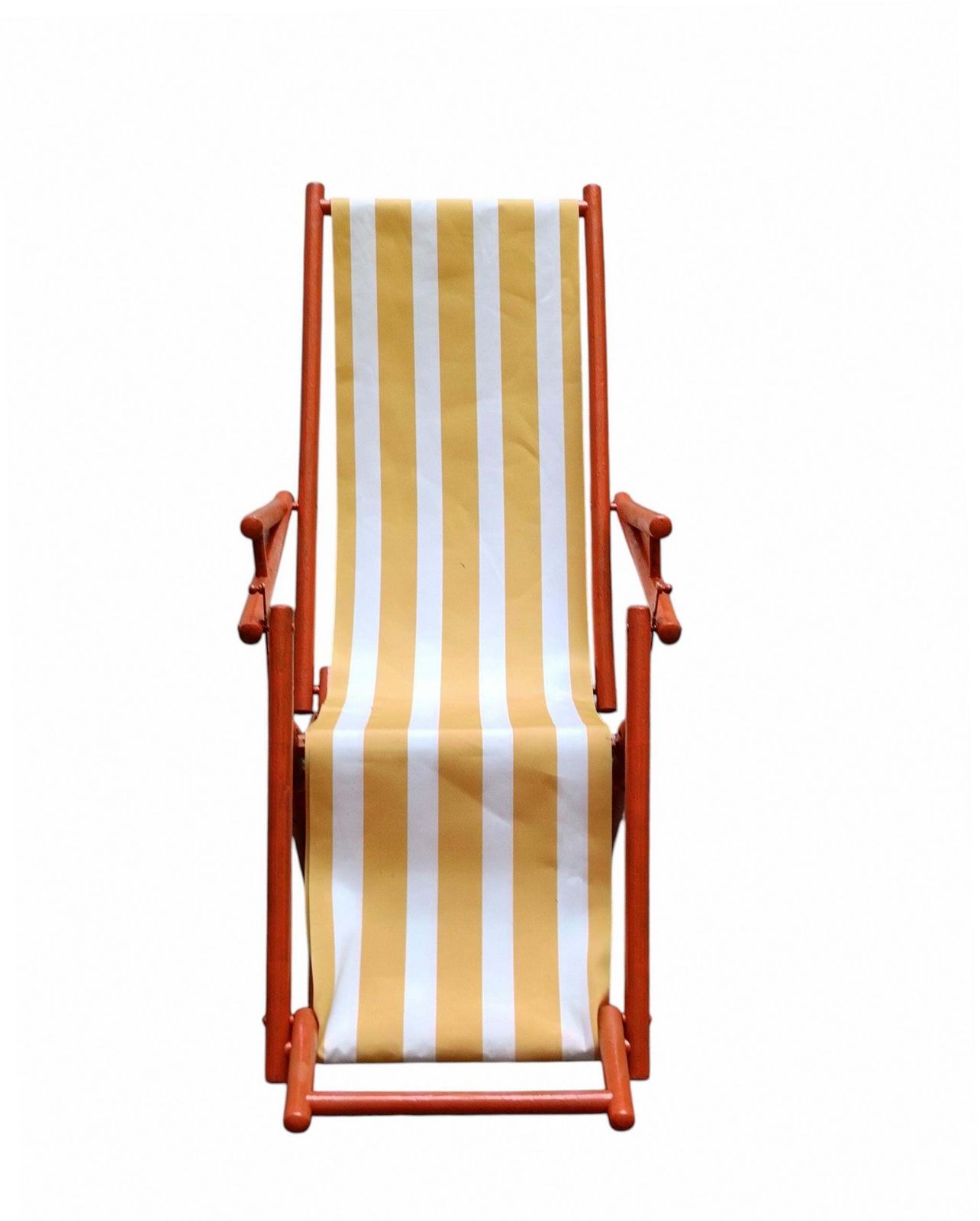 Folding Deck Chair In Stained Wood And Fabric, Italy 1930s photo for sale