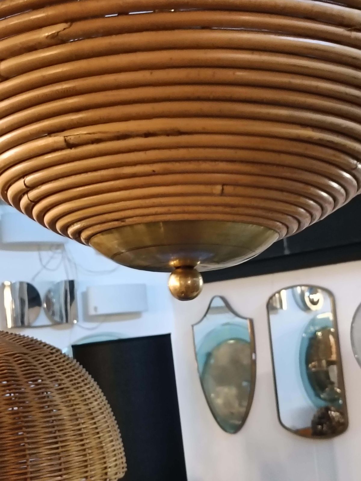 Bamboo And Brass Pendant Lamp, Italy 1970s photo for sale