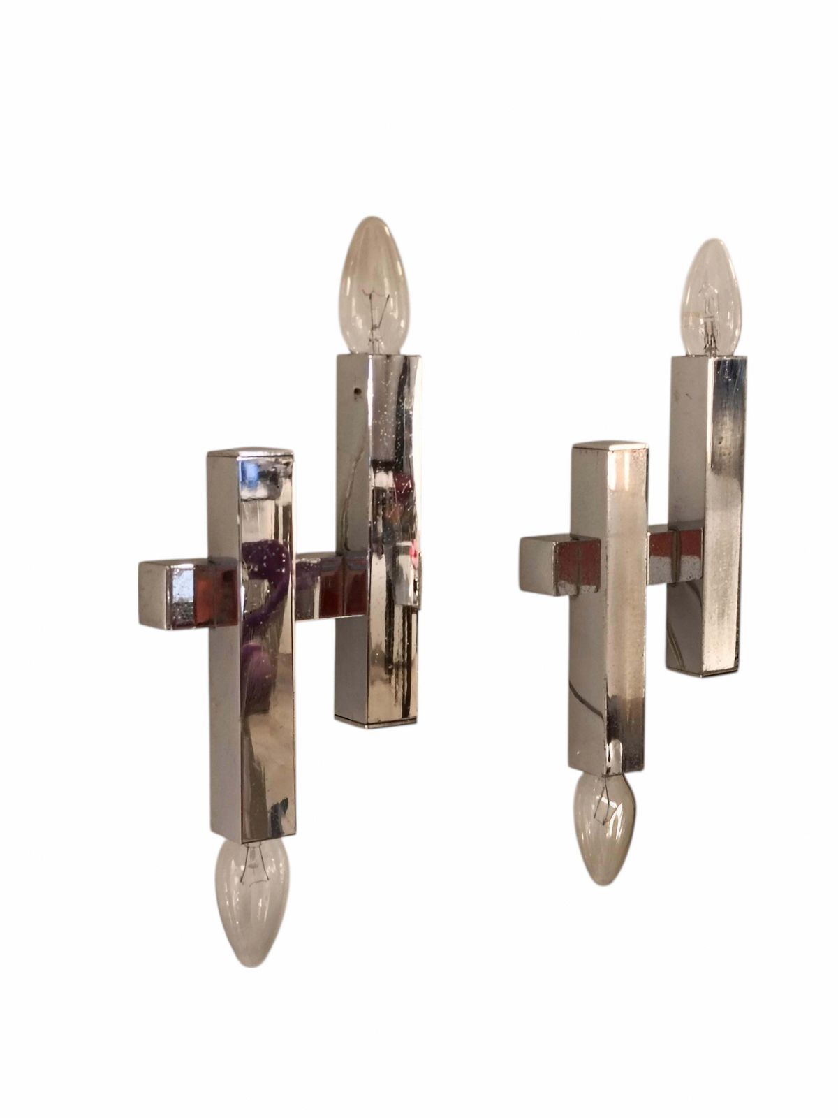 Gaetano Sciolari Set Of 4 Chrome Wall Lamps, Italy 1970s photo for sale