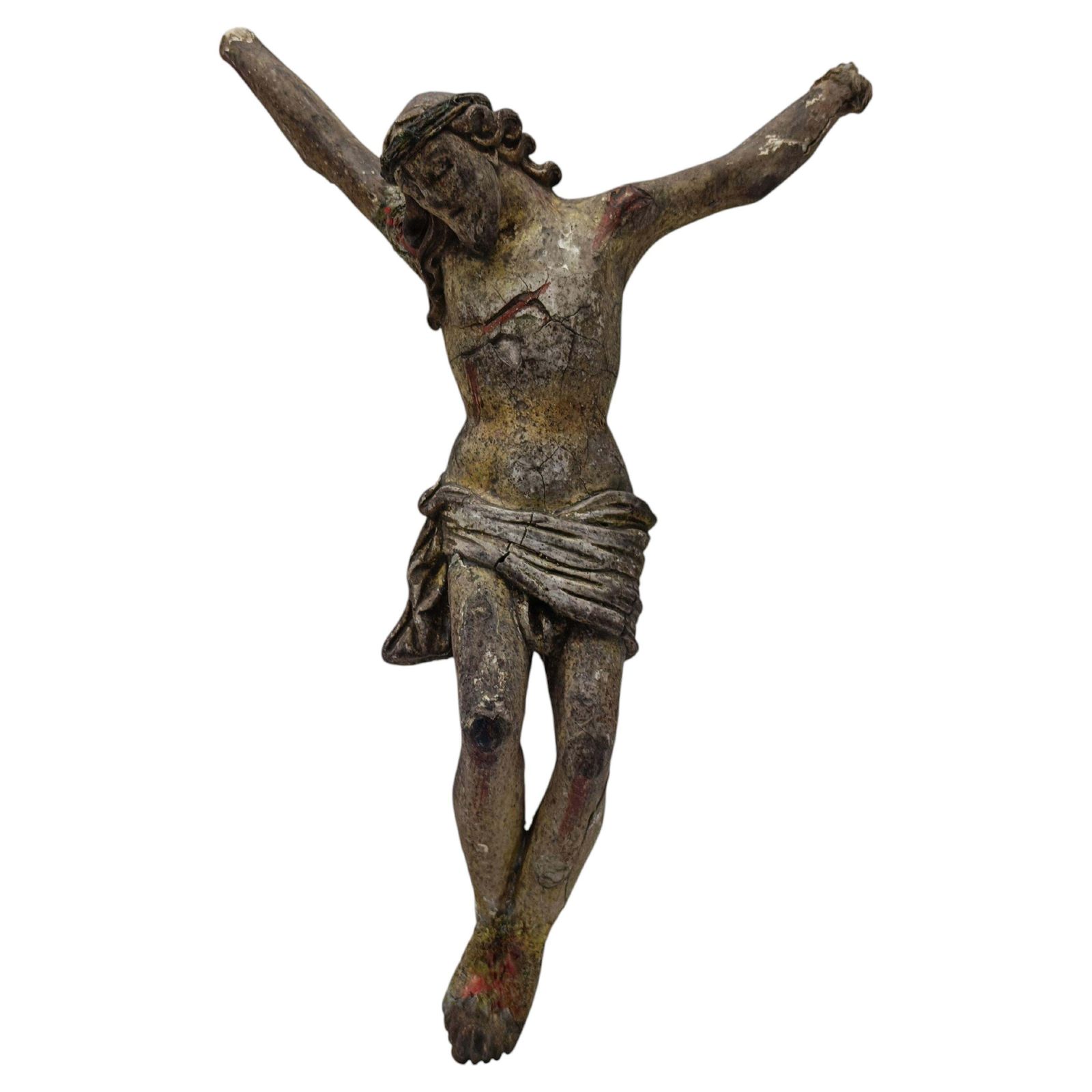 Antique Jesus Crucified In Polychrome Papier Mache, Italy 18th Century