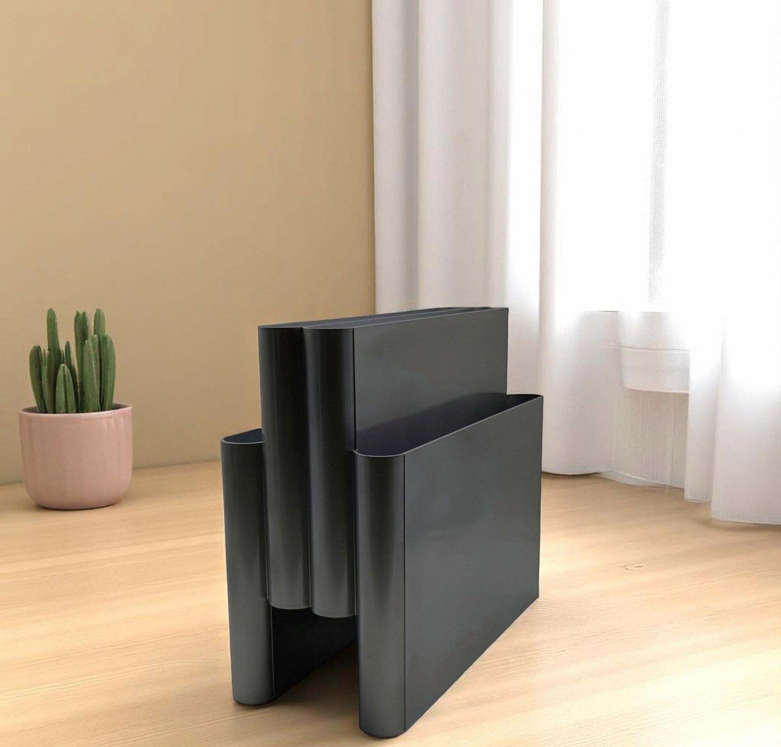 Giotto Stoppino For Kartell Magazine Holder Silver Mod. 4676, Italy 1970s photo buy