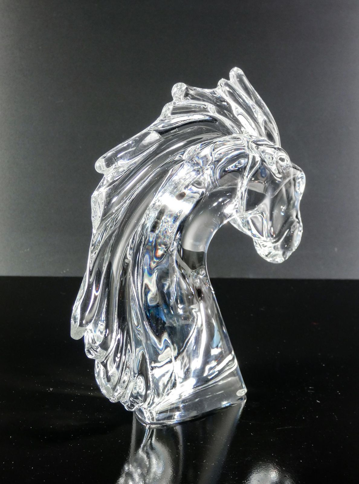 Daum France Crystal Sculpture. Horsehead. France, 1990s photo vintage