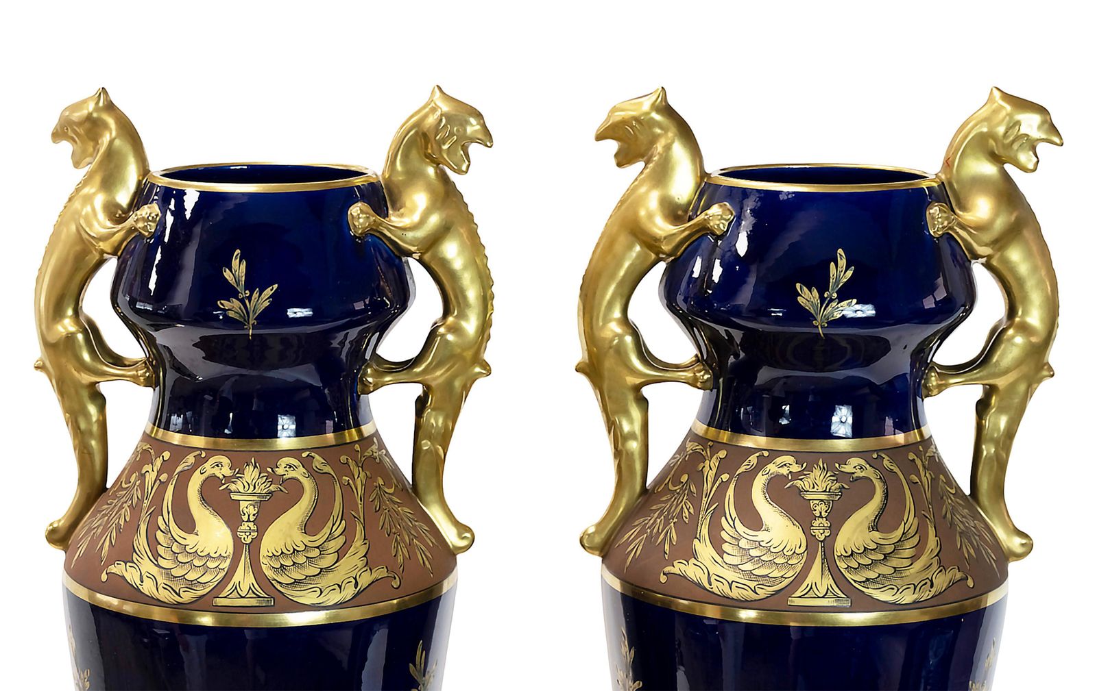 Pair Of Large French Porcelain Cobalt Blue Vases By Maurice Pinon photo 2328.0