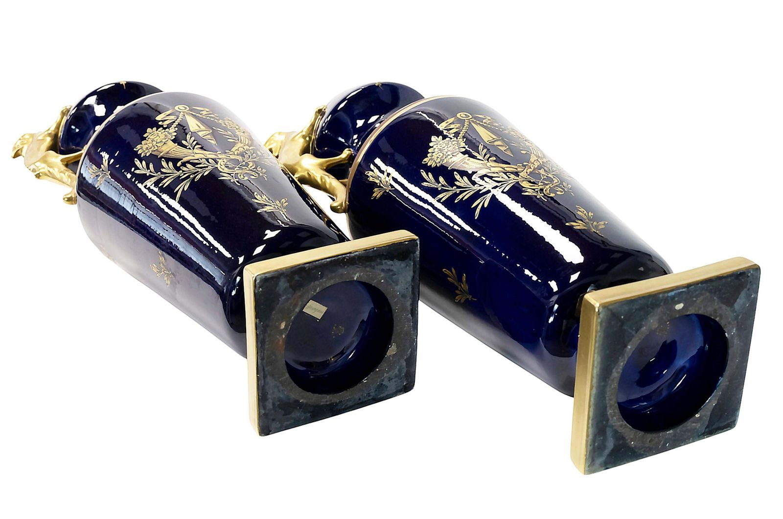 Pair Of Large French Porcelain Cobalt Blue Vases By Maurice Pinon photo vintage