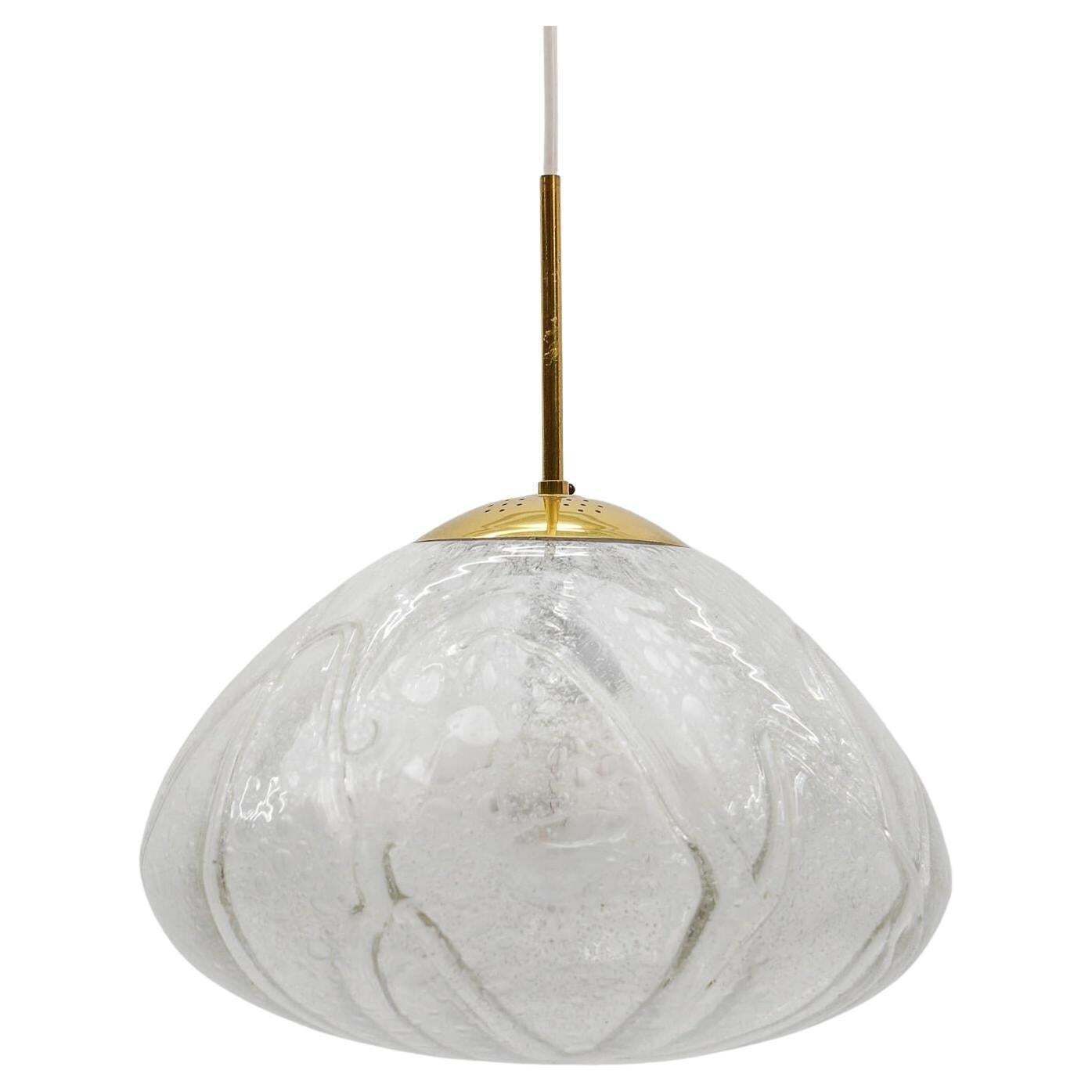 Large Ice Glass Pendant Lamp By Doria, 1960s Germany
