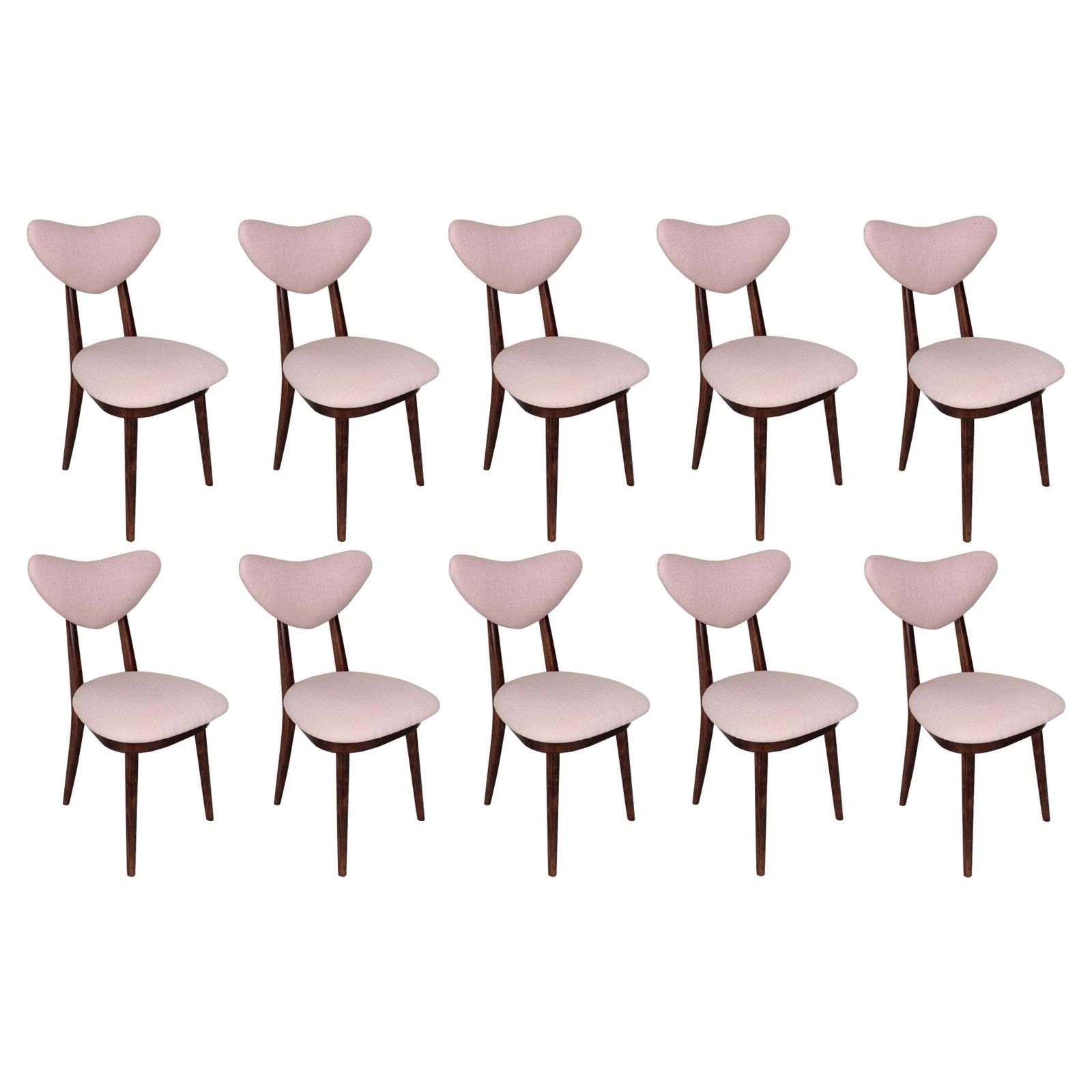 Set Of Ten Mid Century Rose Water Pink Heart Chairs, Europe, 1960s