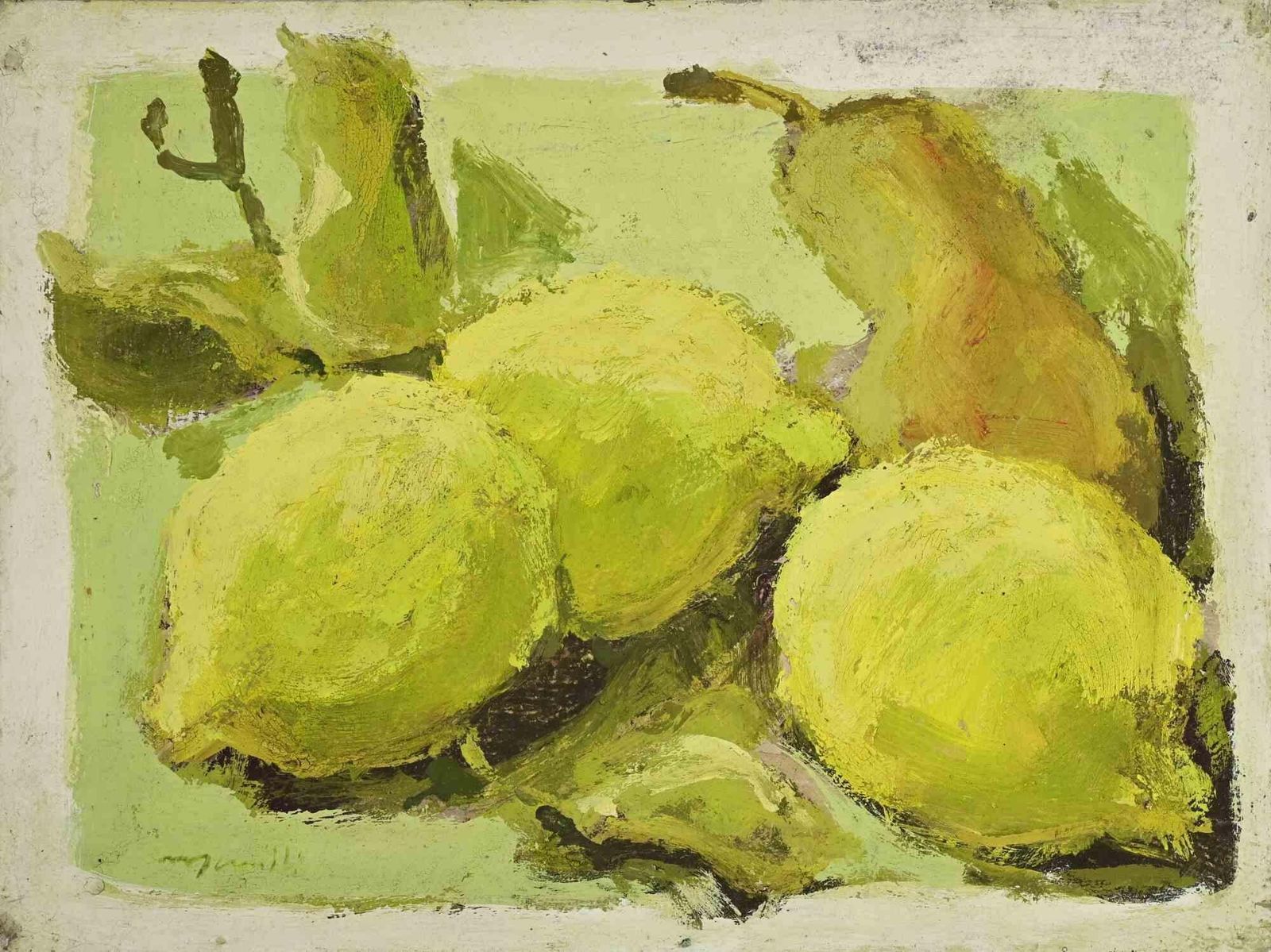 Franco Marzillistill Life With Lemons And Peer   Oil Painting By Franco Marzilli   1970s1970s photo furniture