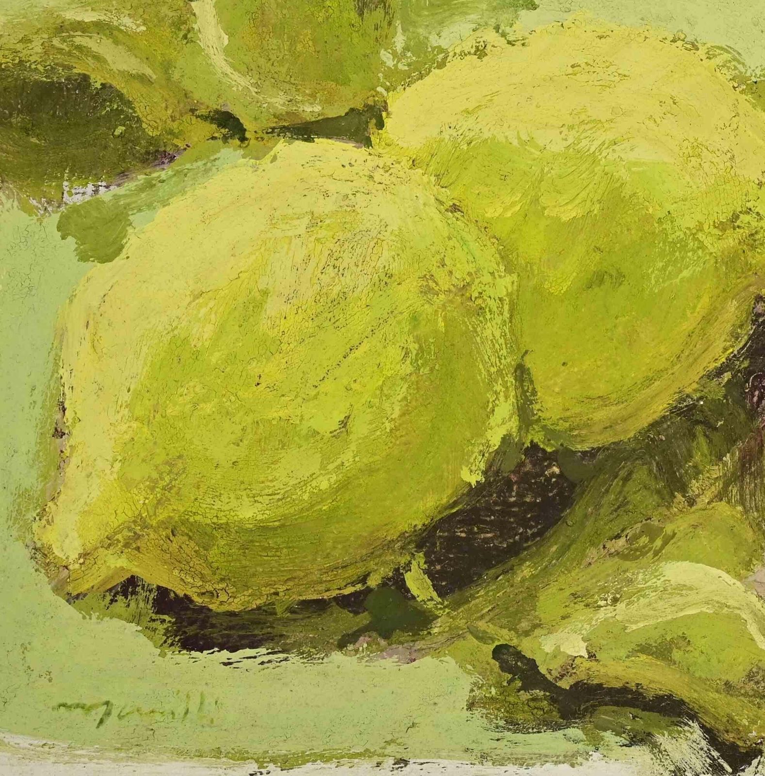 Franco Marzillistill Life With Lemons And Peer   Oil Painting By Franco Marzilli   1970s1970s photo for sale