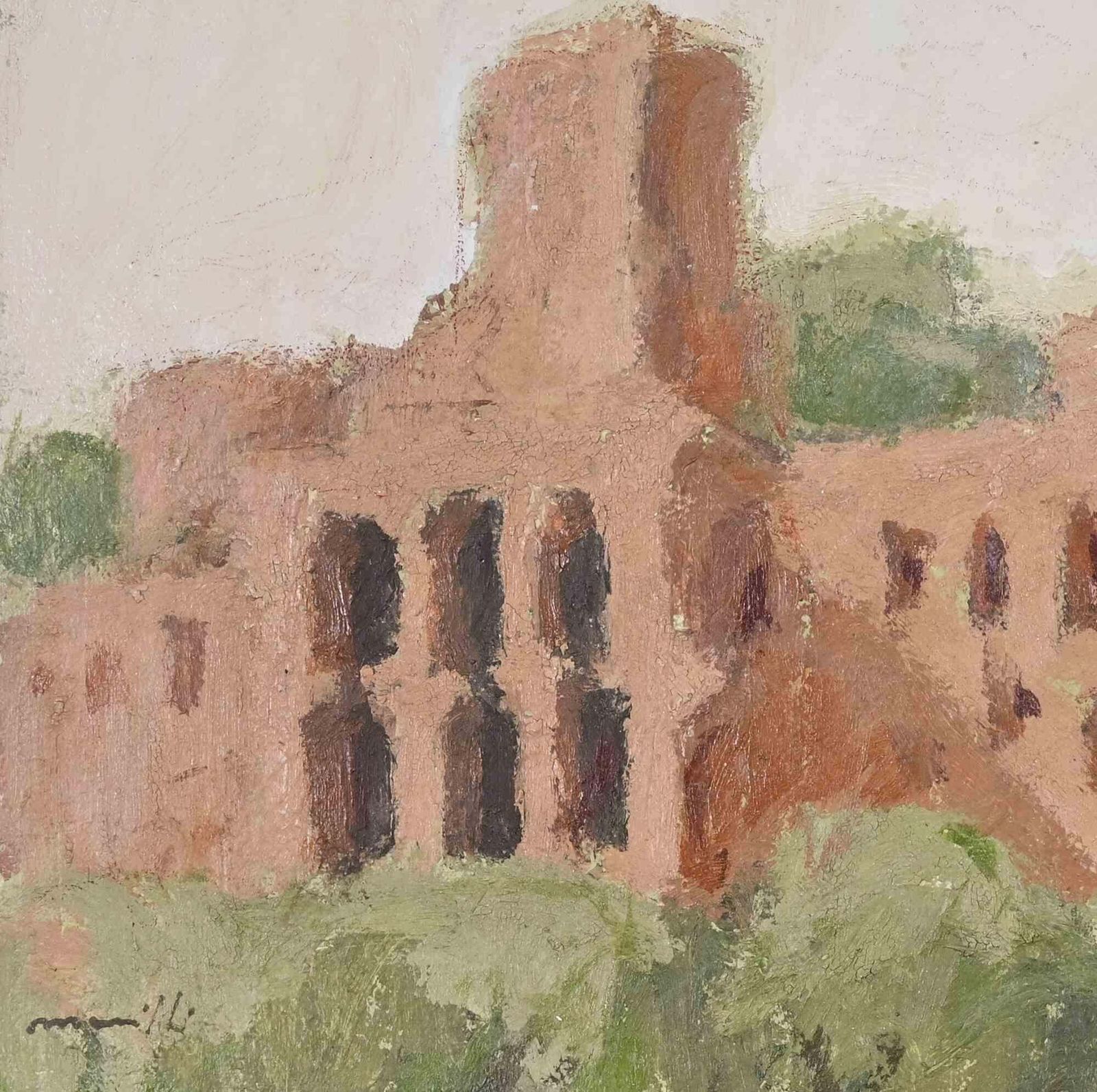 Franco Marzilliroman Ruins   Oil Painting By Franco Marzilli   1970s1970s photo for sale