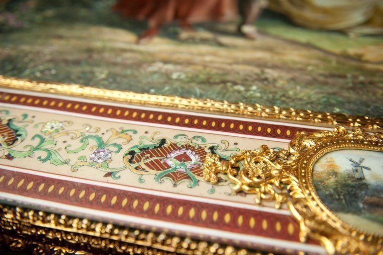 photo for sale 20th Century Italian Hand Painted Porcelain Majolica And Glass Table