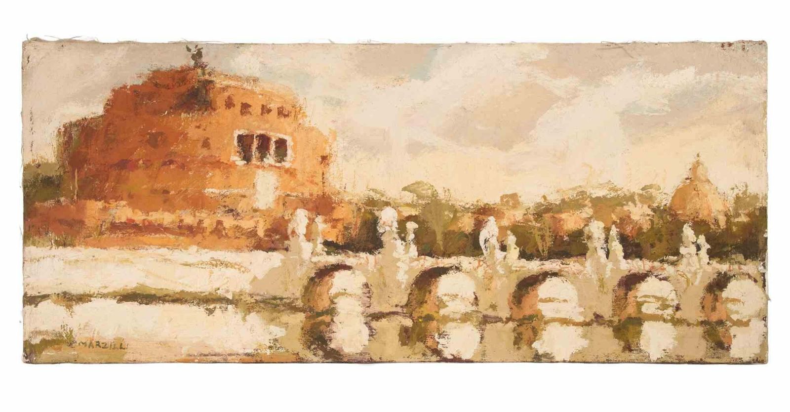 Franco Marzilliview Of Castel Sant'angelo   Oil Painting By Franco Marzilli   1970s1970s photo furniture