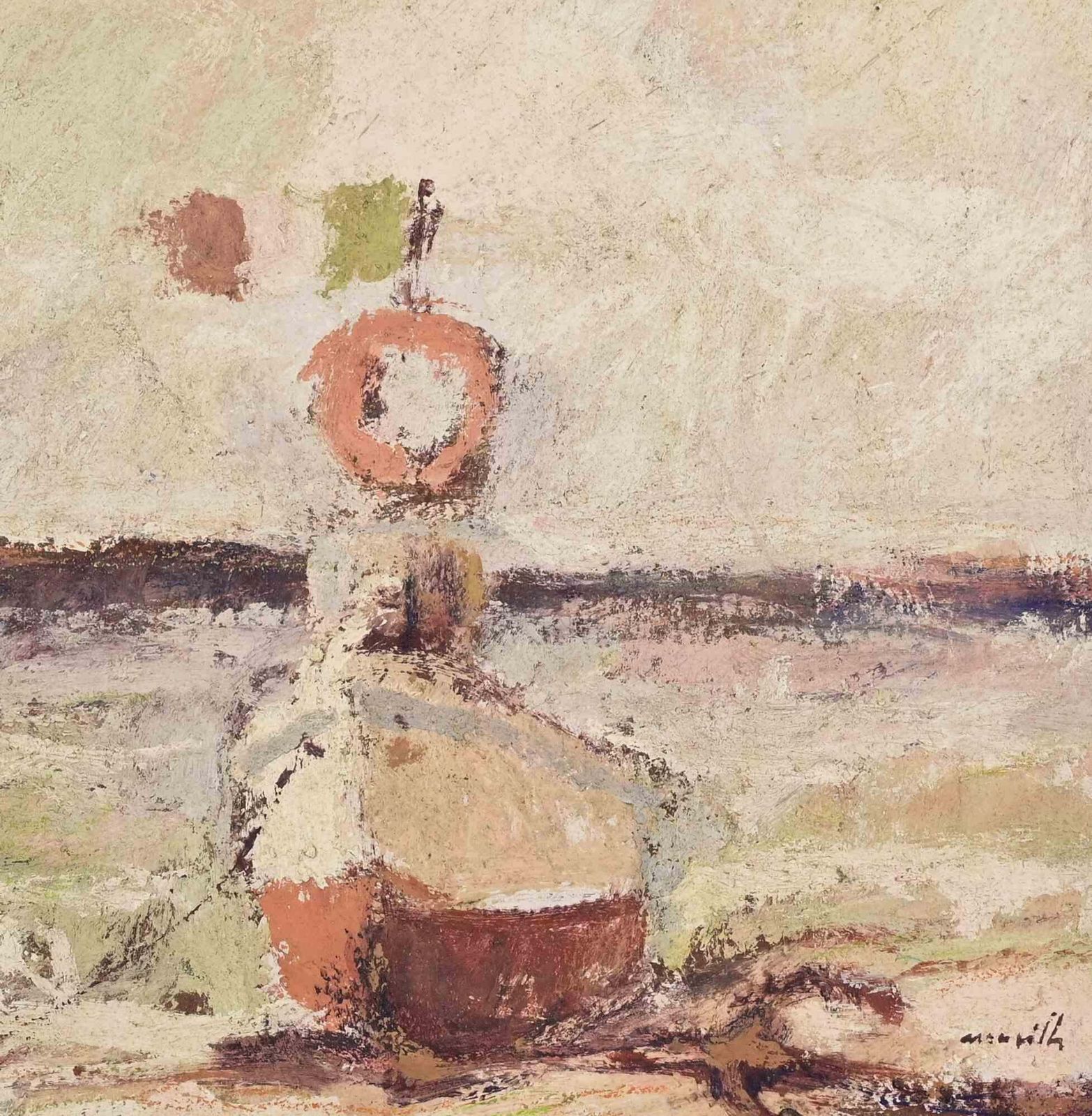 Franco Marzilliboat  Oil Painting By Franco Marzilli   1970s1970s photo for sale