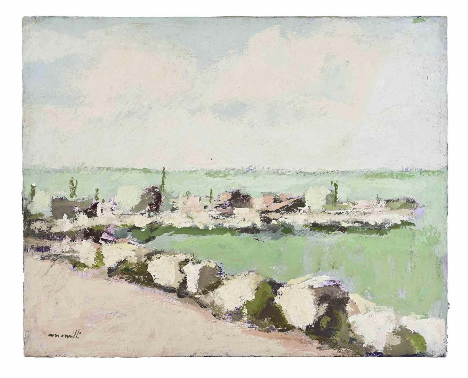 Franco Marzilliseaside   Oil Painting By Franco Marzilli   1970s1970s