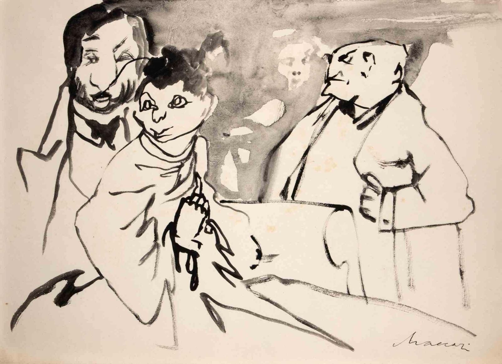 Mino Maccaricomposition   Drawing By Mino Maccari   Mid 20th Centurymid 20th Century