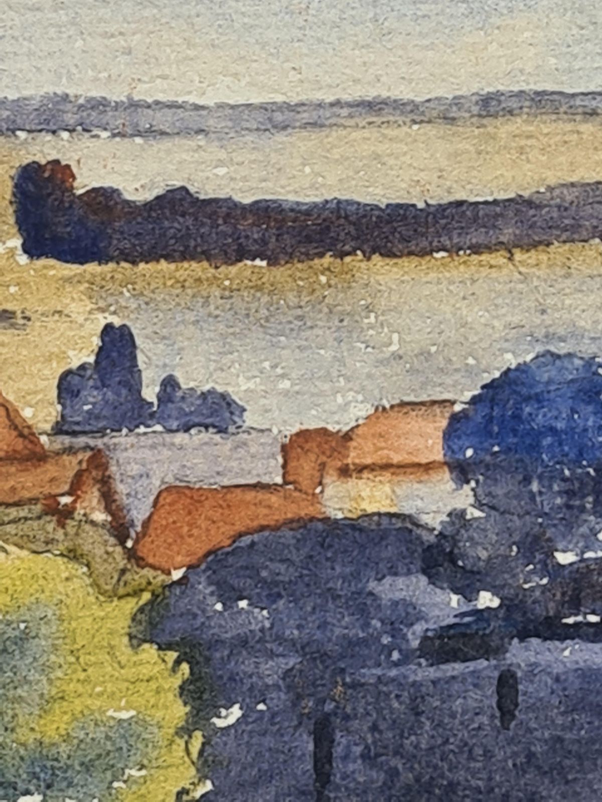 Barbizon School Watercolour Landscape, Village And Church Spire From 1918 By A Ghillies photo Art