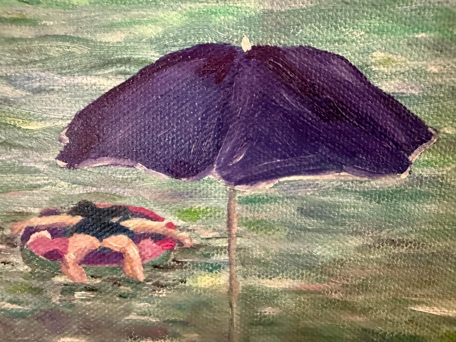 photo furniture Bernadette Van Baarsen Turquoise And Violet Beach Scene. Côte D'azur, France. Oil On Canvas.2025