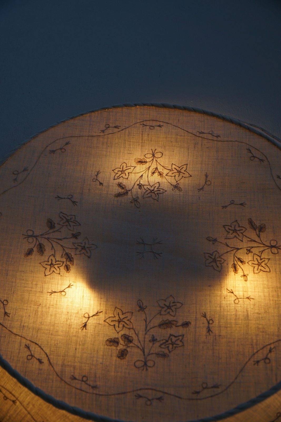 Lighting Large Swedish Mid Century Ceiling / Wall Sconce In Linen And Lace, Sweden, 1950s photo