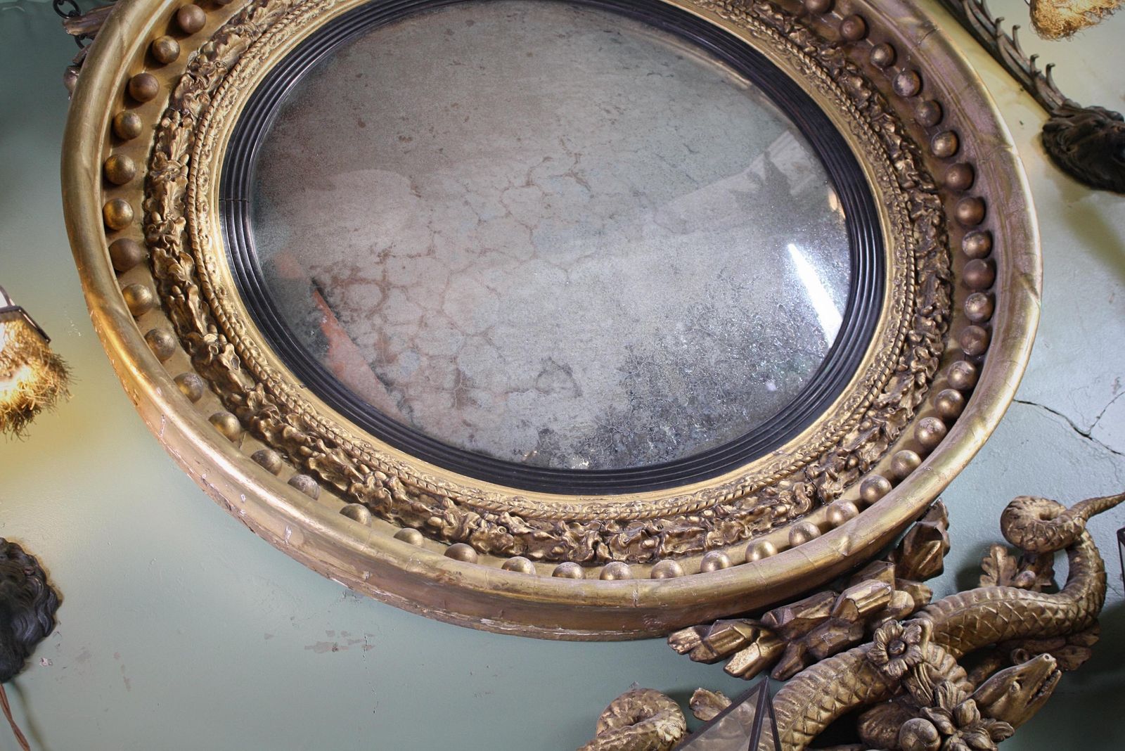 photo buy Monumental English Regency Giltwood Convex Mirror, Circa 1820