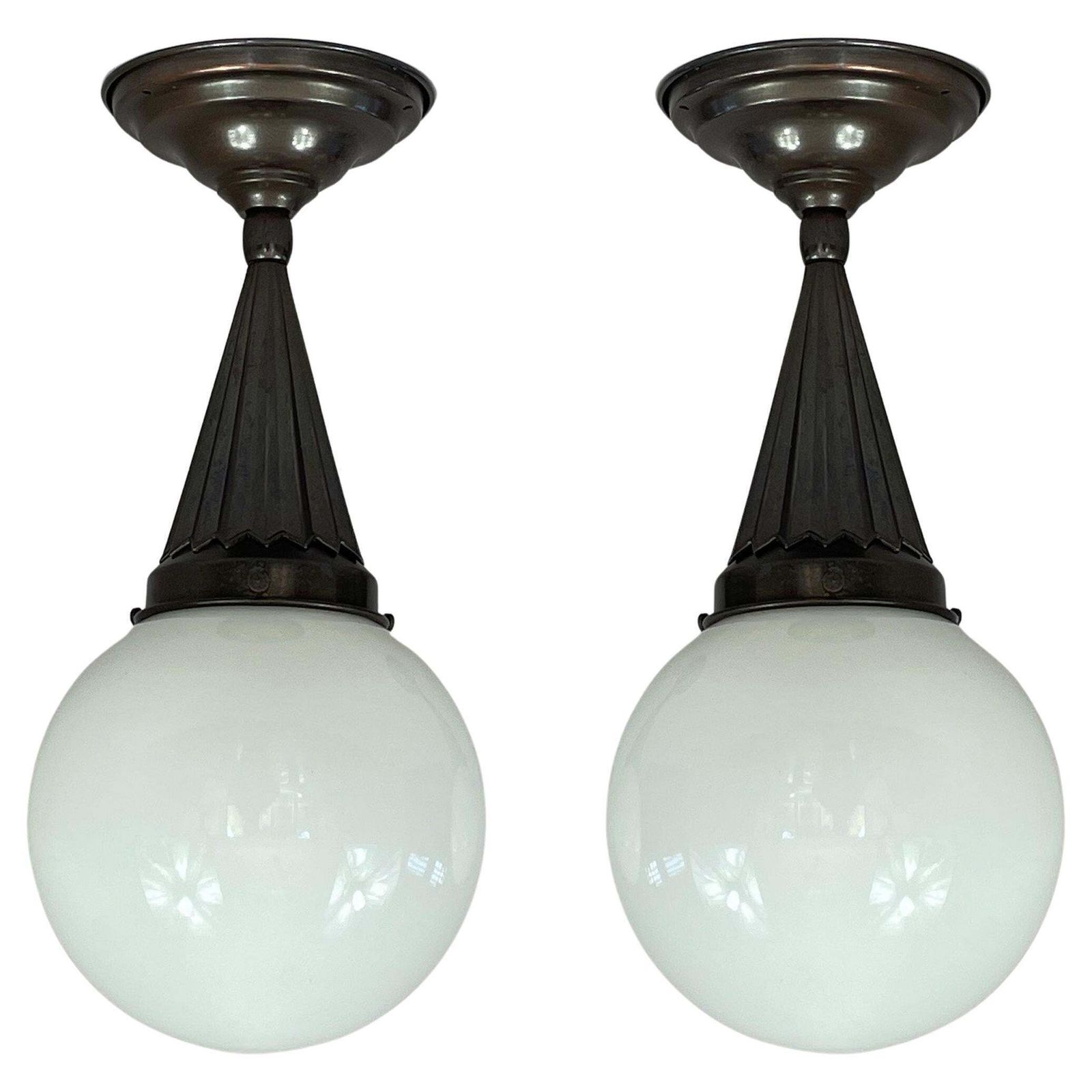 Recessed Lighting Made Of Opal Glass And Burnished Brass, Sweden 1940s, Pair